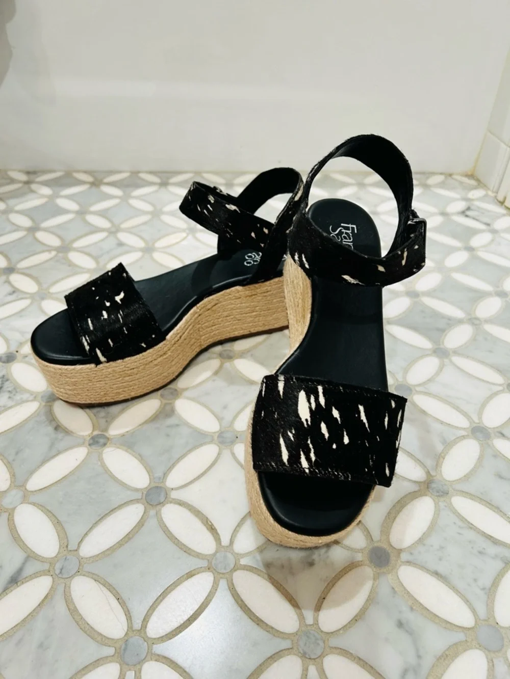 Franco Sarto Ben Spotted Calf Hair Leather Platform Jute Espadrille Sandal 8.5